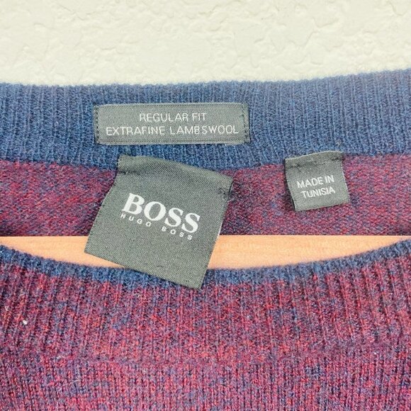 Boss Hugo Boss Mens Purple 100% Virgin Wool Crew Neck Sweater XXL Smart Casual - Picture 3 of 6